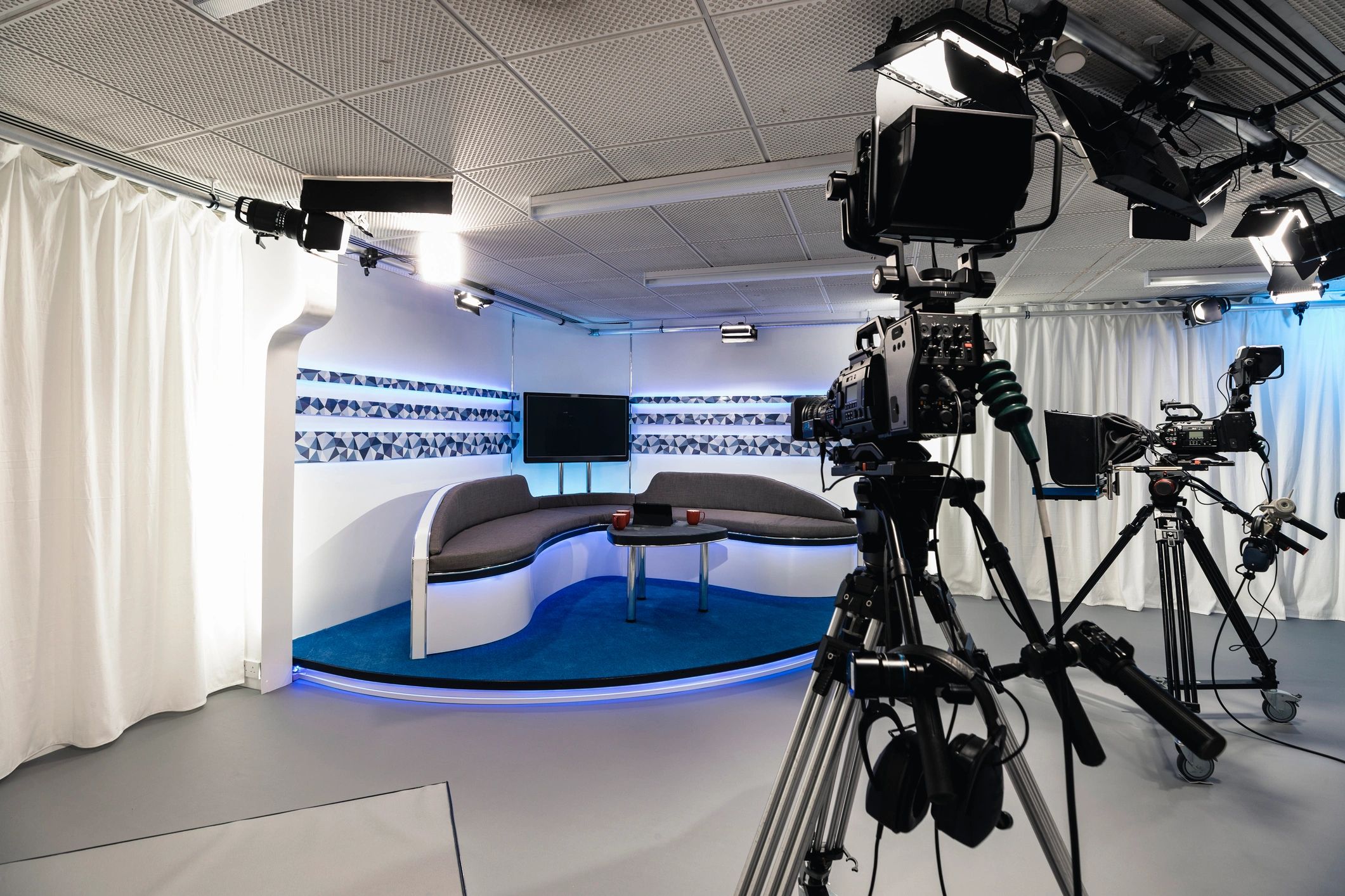 Film studio set prepared for live production