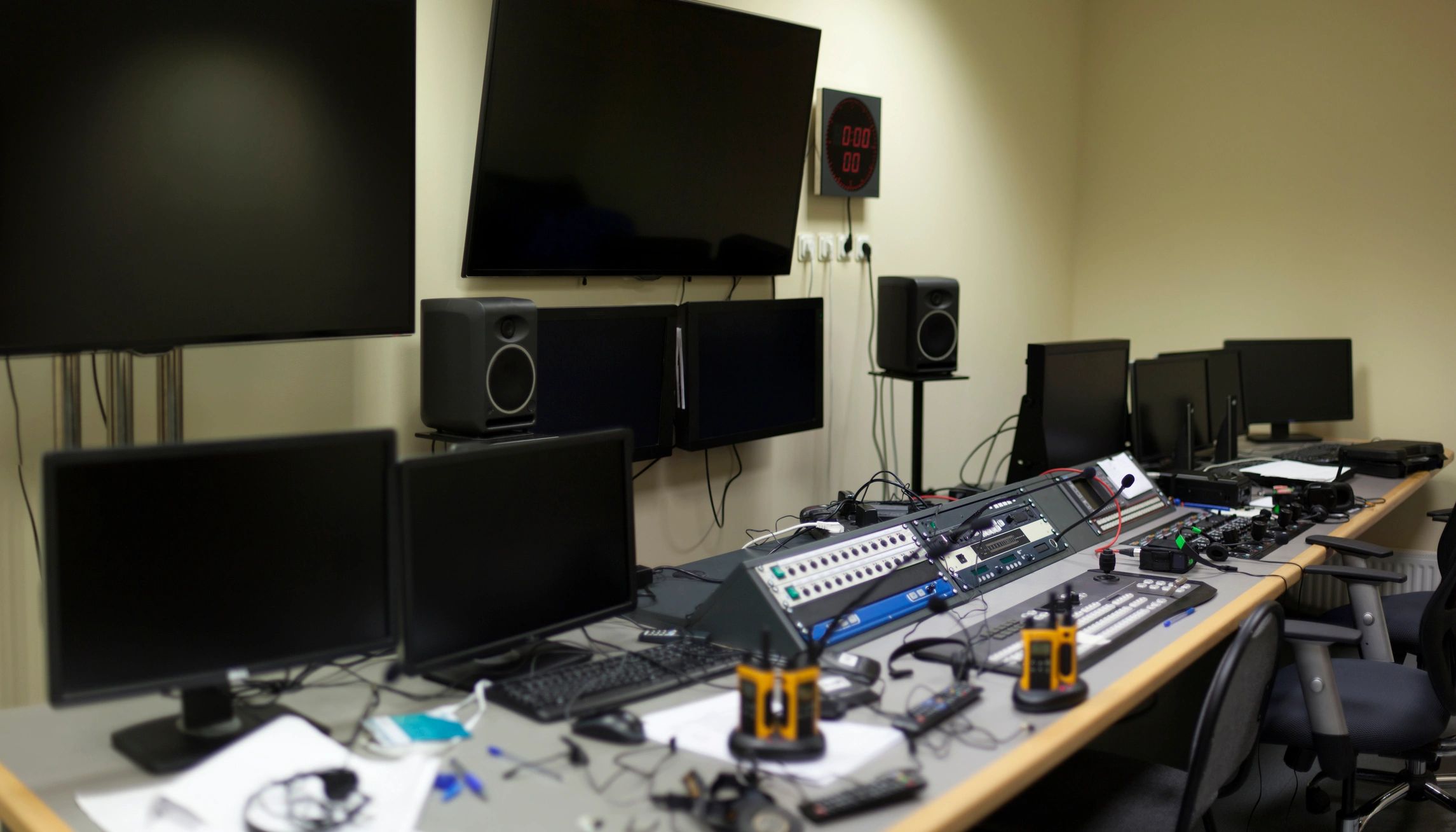 Vision mixing panel in a television broadcast gallery